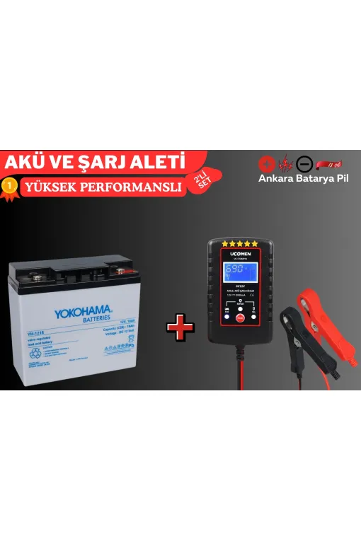 YOKOHAMA 12V 18 AH VE Ucomen 6/12V 2A Siyah Akü Şarj Cihazı YOKOHAMA 12V 18 AH VE Ucomen 6/12V 2A Siyah Akü Şarj Cihazı